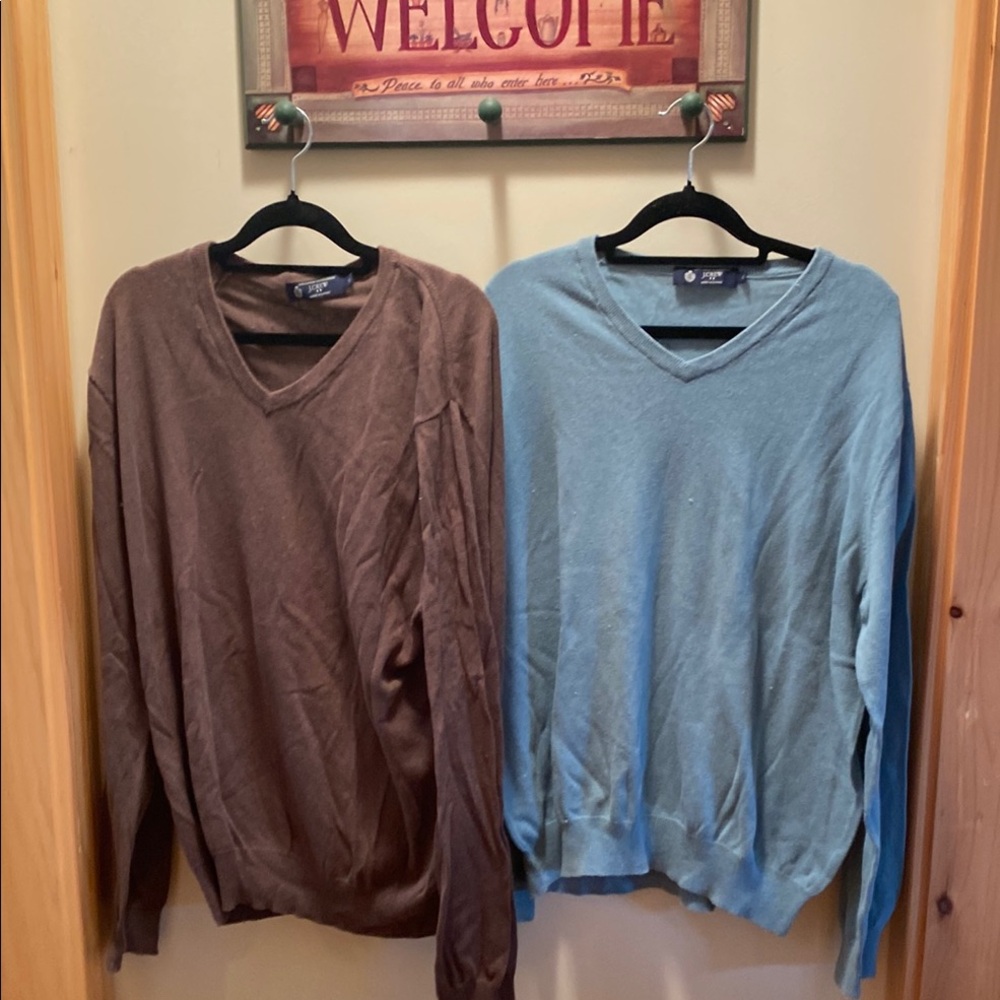 J. Crew Men's V-Neck Sweater Duo - Brown and Blue